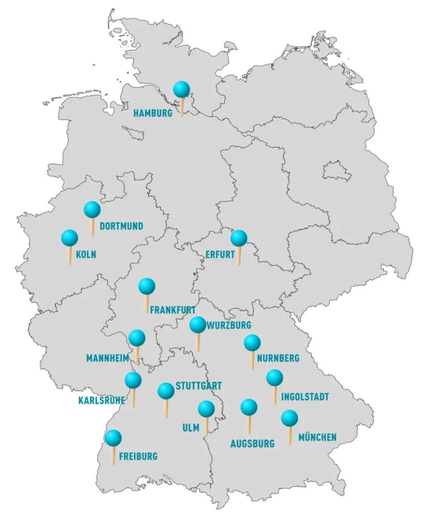 Karte von Deutschland mit Einsatzgebieten für Kfz Gutachter Asim Mrkovic